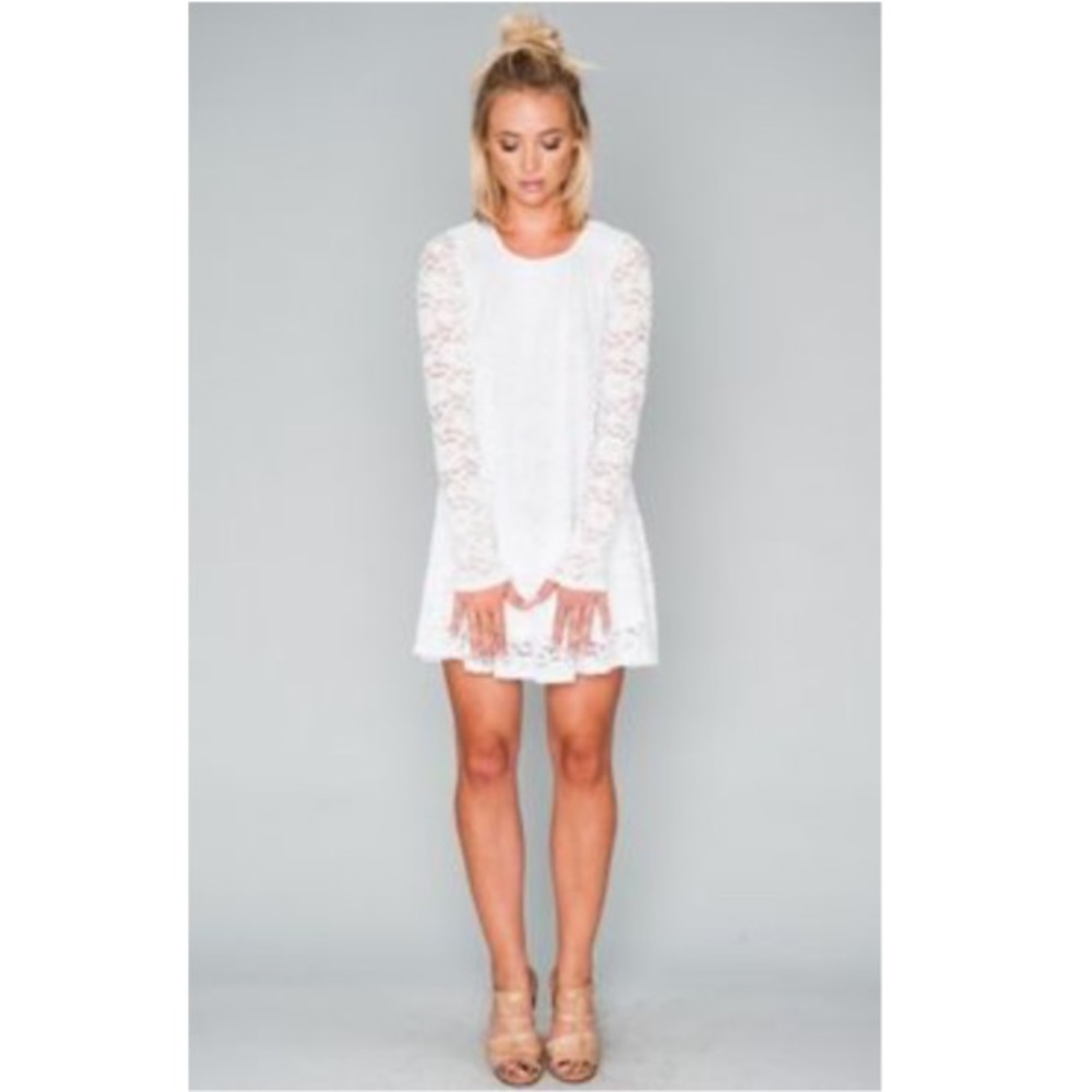 SMYM White Floral Lace Long Sleeve Mini Dress